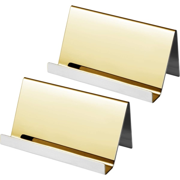 2-pack visitkortshållare i rostfritt stål Desktop Card Display Visitkortsställ Organizer (guld)