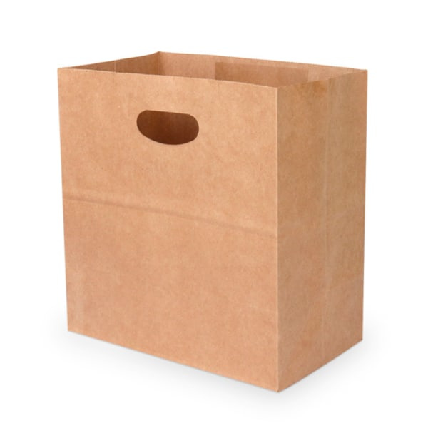 Natural 11" x 6" x 11" Die Cut Tote [100 kpl pakkaus] Kraft Food Service pussit