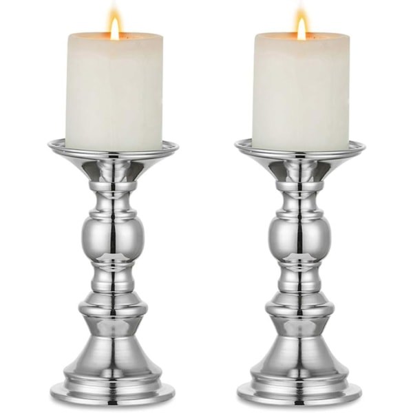 Lysestager Julepynt: 2 stk Sølvpelare Lysestager til 50mm Lysestager Halloween Mantel Pejs Bryllupsfest
