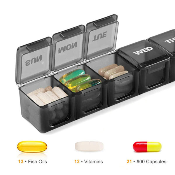 2 stk Stor Pille Organizer, Ugentlig Pill Box, 7 Day Pills Medicin