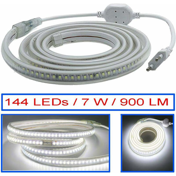 (Kølig Hvid, 8M) LED Bånd, LED Strip, Lysstærk LED Strip 220V AC 2835 IP68 Vandtæt 144LED'er/M 900Lm, LED Strip Lys Lysende Bånd