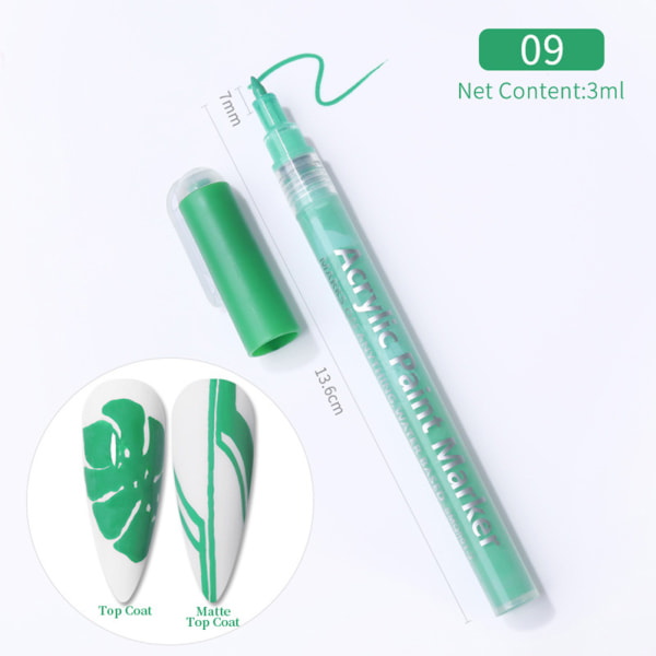Nail Art Pen Akryyli Nail Pen Kynsimaali, DIY Nail Art Pen Valkoinen Green