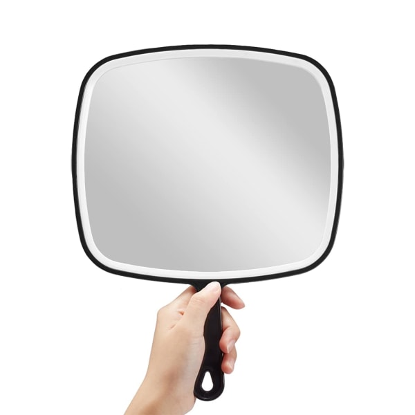 Håndholdt spejl, ekstra stort sort håndholdt spejl med håndtag, 9" B X 12,4" L