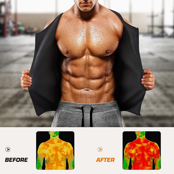 Bastuväst för herr waist trainer dragkedja Neopren Bastudräkt linne(3XL)