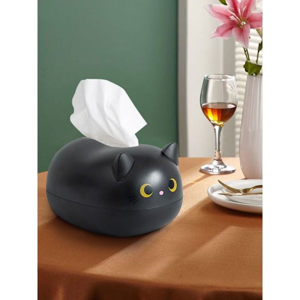 Tissue Box Söt Cat Tissue Box Servettförvaringsbox Nordic Style black 22*16*13cm