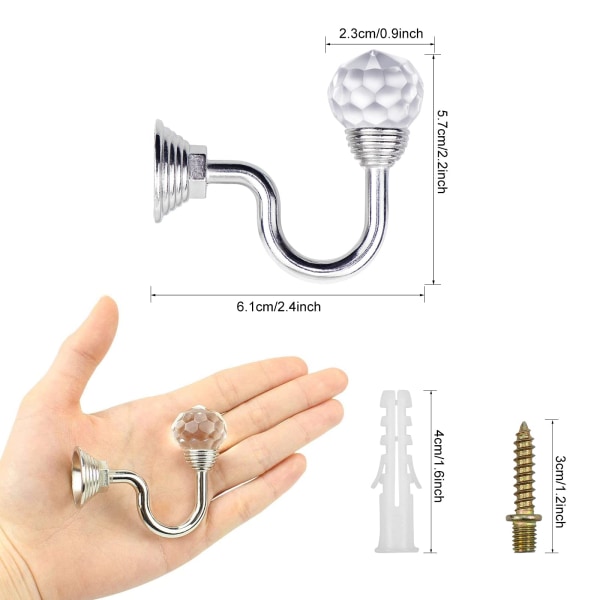 4 stk Krystallgardinfeste Kroker Veggmonterte Gardinholdere Tofs Gardinkrokholdere Kleshengere (sølv)