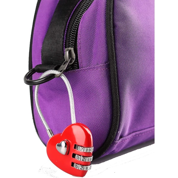 Punainen sydänriippulukko, minikoodilukko, lanka 3-numeroinen yhdistelmäriippulukko matkalaukuille/matkalaukuille/kaappi/reput/korurasia, 3 kpl