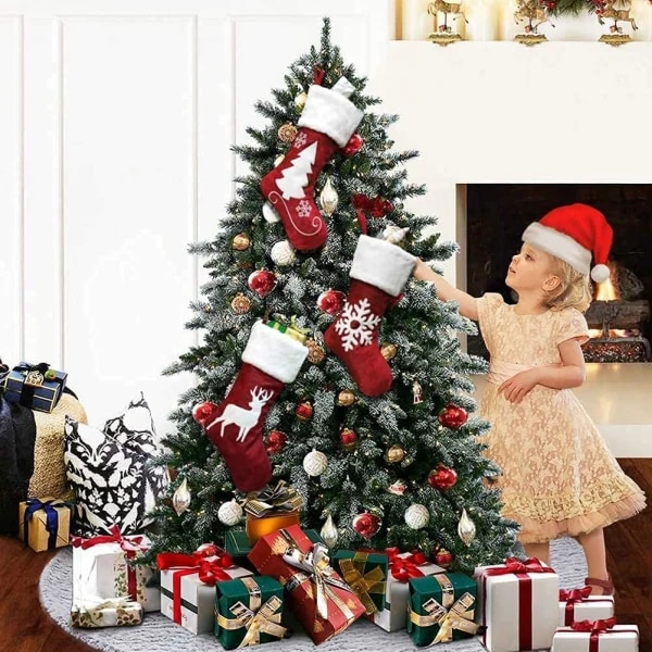 Julstrumpor, basic 3 stycken, 18 tum röda juldekorationsstrumpor Julstrumpor presentpåse