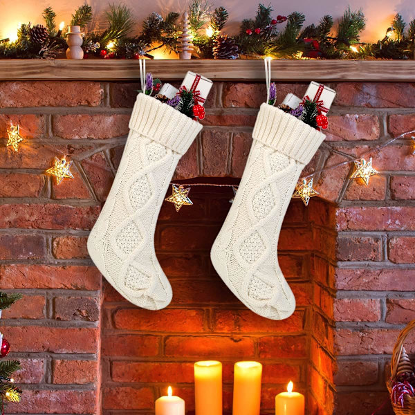 Twist Stickad Julstrumpa Set Pure Color White Ivory
