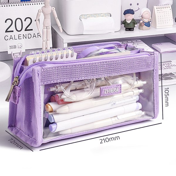 Sekslags pennepose Transparent penne lynlås pennepose Purple