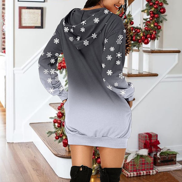 Kvinnors julmode Lös långärmad huvklänning grey M