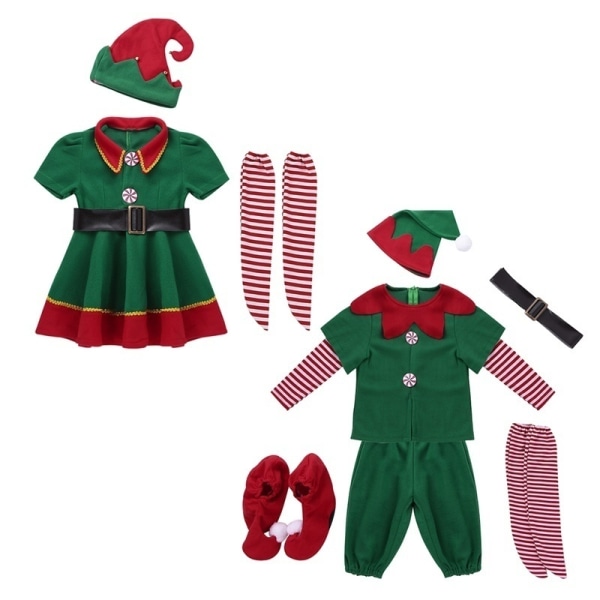 Unisex juldräktset Grön Elf Cosplay Fancy Dress male 150cm