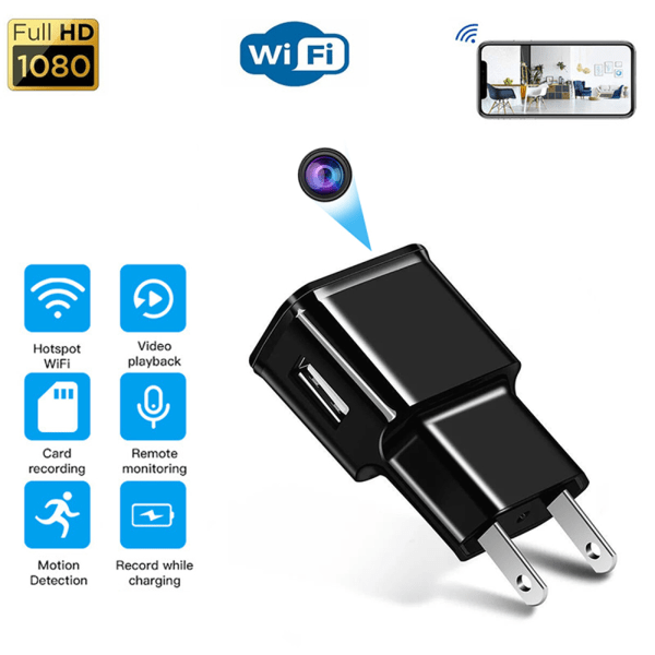 1080P väggladdare Adapter USB kontakt WiFi-kamera