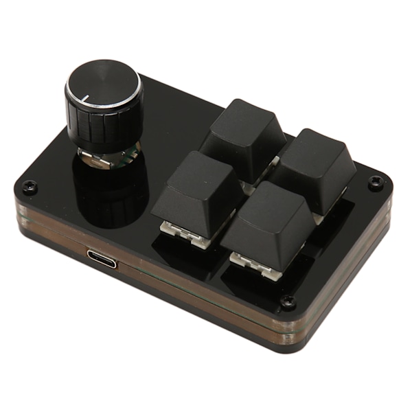 Mini 4-knapps tangentbord med ratt, anpassningsbart makroprogram, hot-swappable tangentbord, separat kabel, mekaniskt tangentbord med blå brytare