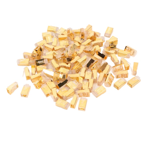 100 stk. RJ45 CAT6e Gjennomgangskontakter Ren Kobber Skjermet Plug and Play 8P8C Ethernet-kabel Krympeender Gullbelagt