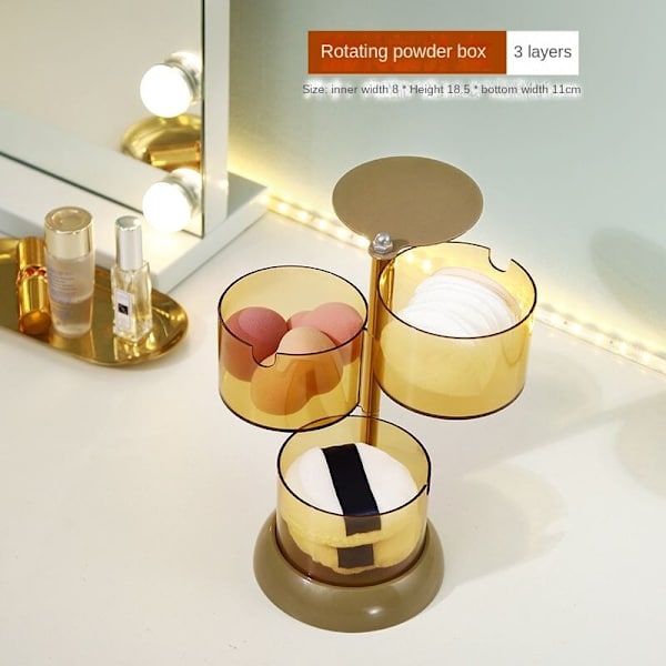 360° roterende opbevaringsboks til kosmetik og smykker brown 3 layer