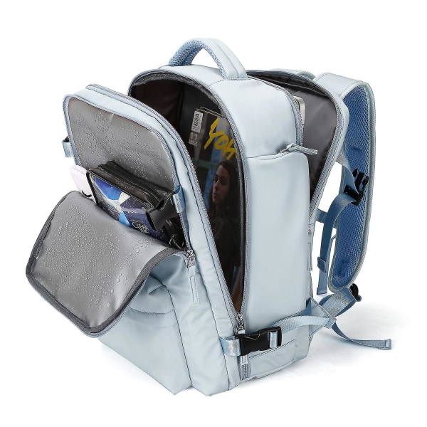 Stor rejserygsæk kvinder, vandrerygsæk Vandtæt udendørs sportsrygsæk skoletaske passer til 16 tommer bærbar computer（blå）