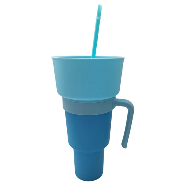Bärbar Tumbler Snack Bowl Drink Cup med halm Multipurpose Light blue