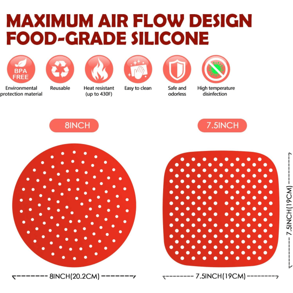 Uusiokäyttöiset Air Fryer -silikonivuorat 8 tuuman pyöreät 7,5 tuuman