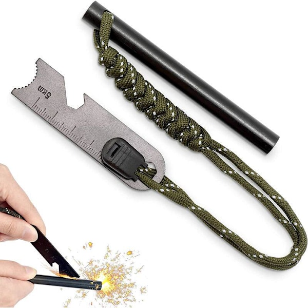 Firestone Kit 7 i 1, Överlevnads Eldstartare, Magnesium Firestone Kit, Flint Eldstartare Diameter 10 mm, Överlevnads Flint med Multi-Tool Skrapa för c