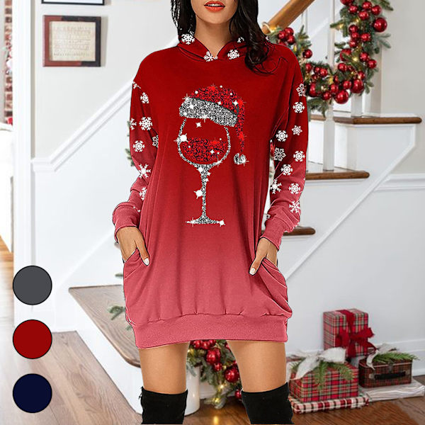 Kvinnors julmode Lös långärmad huvklänning grey XL
