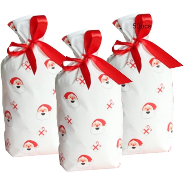 Pakke med 50 gaveposer med snoretræk, julegaveposer（Julemanden）