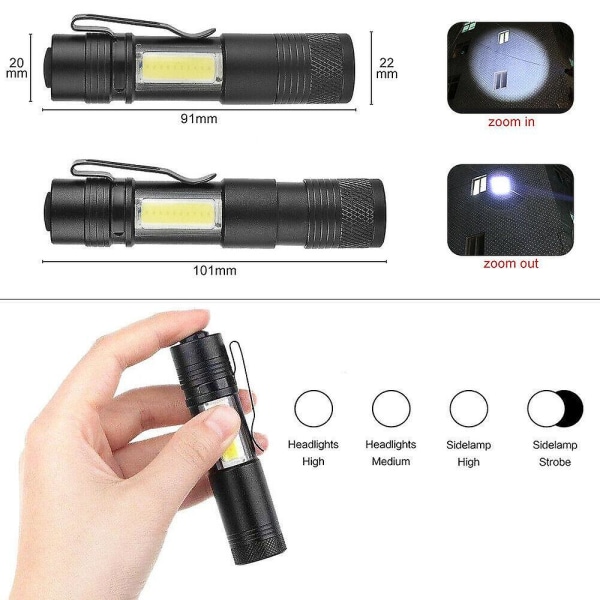 8000lm Xml-q5+cob led lommelygte Bærbar arbejdslygte Lommelygte Pen med clips