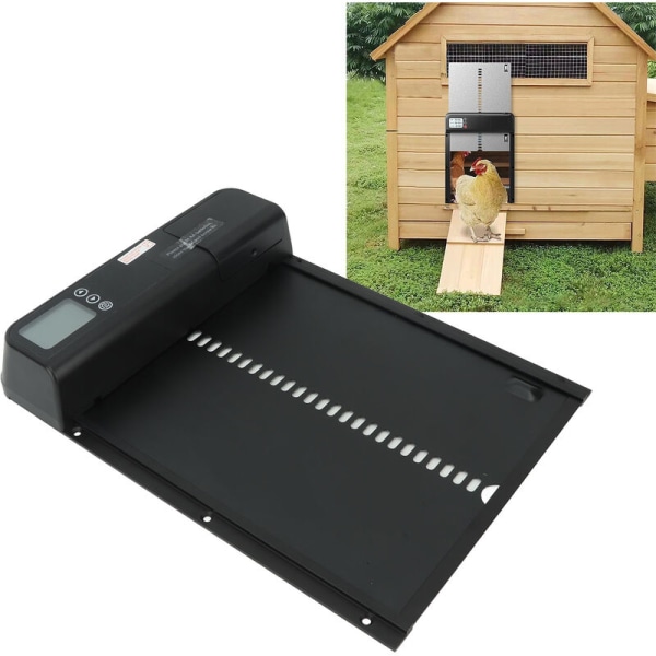 Automatisk hönshusdörr med timer Aluminiumlegering IP45 Vattentät LED-skärm Batteridriven automatisk kycklingdörröppnare för gård
