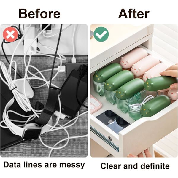 Kabelorganisatorboks - Mini multifunksjonsdata med silikonstropper Pakke med 2 (grønn + rosa)