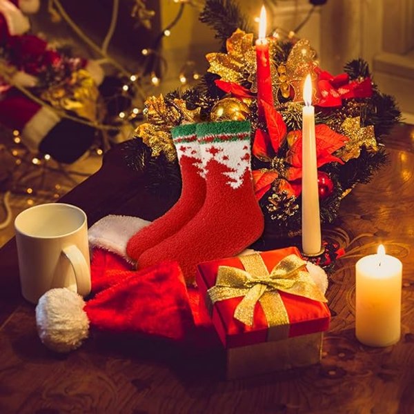 8 par plysch julstrumpor för vuxna, plysch tofflor, Xmas So