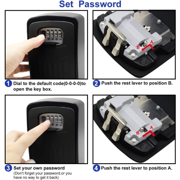 Avainkaappi, avainkaappi 4-numeroisella koodilla, seinään kiinnitettävä turva-avainlaatikko musta black