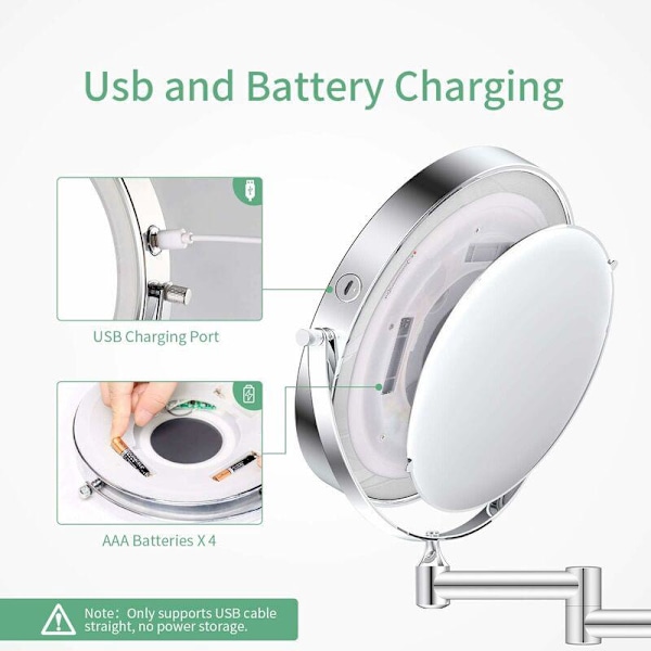 tum väggmonterad sminkspegel med 3 färglägen, 5X förstorande LED-spegel, 0,5H automatisk avstängning LED badrumsspegel uppgradering, 360° roterbar och