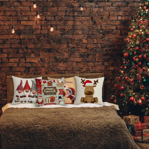 Linnedug God Jul Betræk Sofa Pudebetræk 45x45cm 4 stk