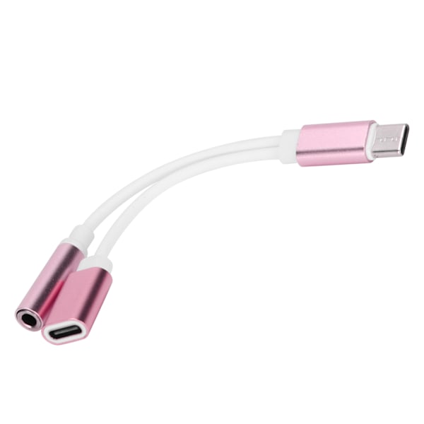 2 in 1 TypeC - 3,5 mm:n Aux-äänilatauskaapelisovitin kuulokejakoliitin (Pinkki)