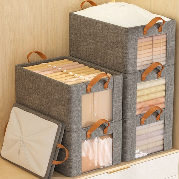 Vaatekaappi Säilytyslaatikko Kosteudenkestävä Suuri Kapasiteetti Kori Olohuoneelle Grey Extra Large