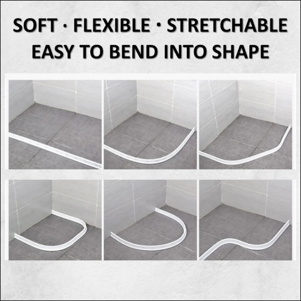 enkel installation-Silicon Duschbarriär Vattenstoppare Retaining Strip Wet Dry Separation Blocker grey grey 100CM