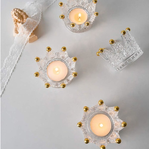 Ljushållare Set med 6 Crown Glas värmeljusljusstake för bröllop, fest och heminredning
