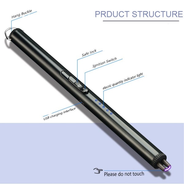 Stilfuld Elektrisk Lighter - Genopladelig - Metallic Sort