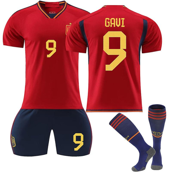 22-23 Qatar World Cup Spanien Hjemmefodboldtrøje Træningsdragt GAUI 9 Kids 28(150-160CM)