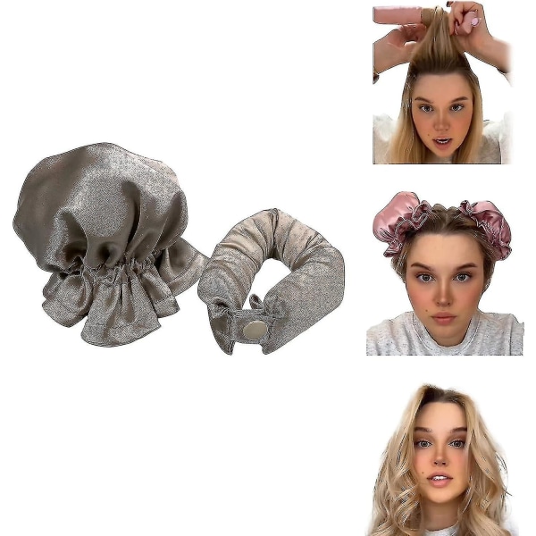 Satin Heatless Hair Curler 2 Set, Hårrullar För Heatless Lockar Med Hårlockar, Mjuk Curling Rod Pannband för långt hår, Curling Set för sömn gold