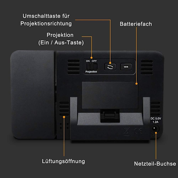 Projektionsväckarklocka med USB -anslutning (digitalt radiolarm