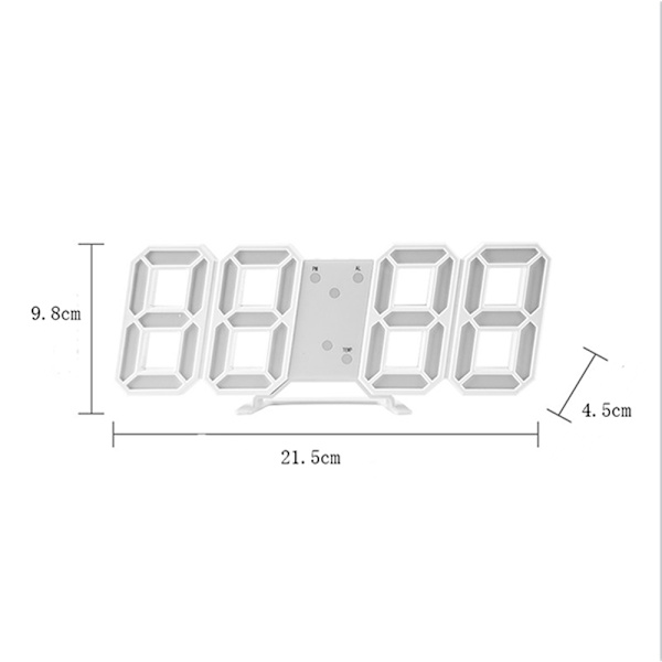 3D Digital watch Väggklocka LED Nattljus Datum Tid Vit 13.5x7.5x4.14cm
