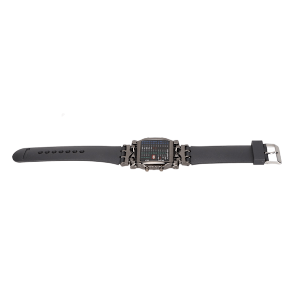 LED-klocka för män, klassisk mode, rektangulär herrklocka med binär tidsvisning för vardagsbruk och affärer (Svart skal, svart armband)