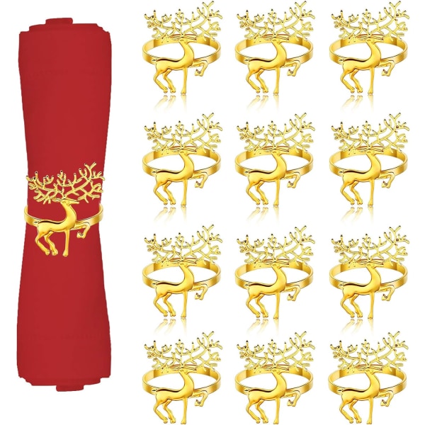 12st Christmas Deer Servettringar Set (guld)