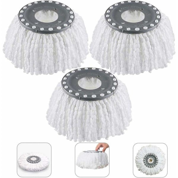 Mikrokuituiset moppipäät, moppipäät, pyöreät vaihtomoppipäät 360 asteen pyörivät moppipäät 3 kpl (halkaisija 16 cm)
