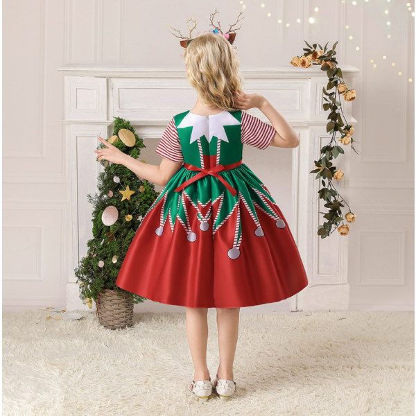 Prinsessa tyttöjen mekko joulun syntymäpäiväjuhliin green red 140