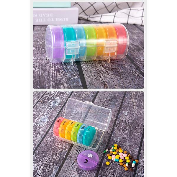 Kannettava ja irrotettava muovinen lääkepurkki aamulle ja Transparent + Colorful