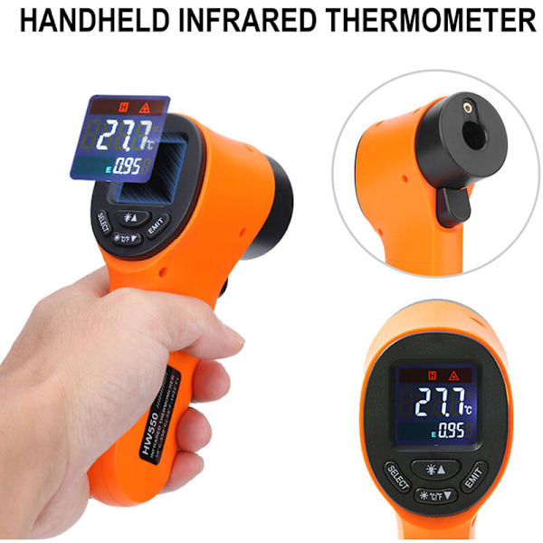 Bærbar Berøringsfri Digitalt Infrarødt Termometer Pyrometer Akvarium LCD Laser Utendørs Termometer Industrielt Termometer -50~550C, Oransje
