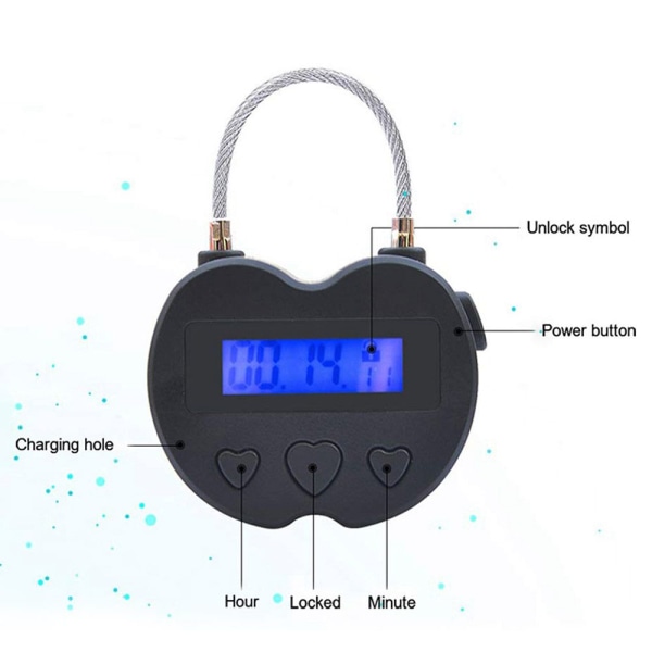 Smart Time Lock LCD-näytön aikalukko MUSTA Black