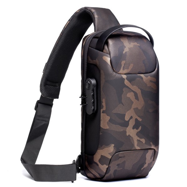 Sling Bag Anti-Theft USB Crossbody Ryggsäck Vattentät bryst Camouflage